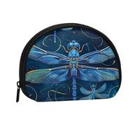 Cute Coin Purse and Mini Pouch Change Wallet, Blue Dragonfly Printed Small Fashion Money Bag Zipper Coin Pouch for Women, Black, One Size, Half Circle