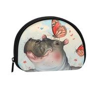 Cute Coin Purse and Mini Pouch Change Wallet, Butterfly and Hippo Printed Small Fashion Money Bag Zipper Coin Pouch for Women, Black, One Size, Half Circle