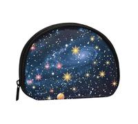 Cute Coin Purse and Mini Pouch Change Wallet, Constellation Star Clusters Galaxies Printed Small Fashion Money Bag Zipper Coin Pouch for Women, Black, One Size, Half Circle