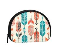 Cute Coin Purse and Mini Pouch Change Wallet, Coral and Teal Arrows Printed Small Fashion Money Bag Zipper Coin Pouch for Women, Black, One Size, Half Circle