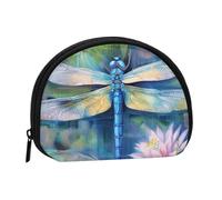 Cute Coin Purse and Mini Pouch Change Wallet, dragonfly painting Printed Small Fashion Money Bag Zipper Coin Pouch for Women, Black, One Size, Half Circle