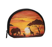 Cute Coin Purse and Mini Pouch Change Wallet, Elephant and Giraffe in The Sunset Printed Small Fashion Money Bag Zipper Coin Pouch for Women, Black, One Size, Half Circle