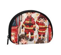 Cute Coin Purse and Mini Pouch Change Wallet, FireFighters and Fire Truck Printed Small Fashion Money Bag Zipper Coin Pouch for Women, Black, One Size, Half Circle
