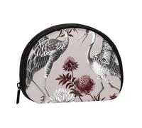 Cute Coin Purse and Mini Pouch Change Wallet, Floral Herbs Botanical Engraving Printed Small Fashion Money Bag Zipper Coin Pouch for Women, Black, One Size, Half Circle