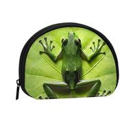 Cute Coin Purse and Mini Pouch Change Wallet, Frog Leaves Printed Small Fashion Money Bag Zipper Coin Pouch for Women, Black, One Size, Half Circle