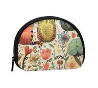 Cute Coin Purse and Mini Pouch Change Wallet, Funny Cats Birds and Flowers Printed Small Fashion Money Bag Zipper Coin Pouch for Women, Black, One Size, Half Circle