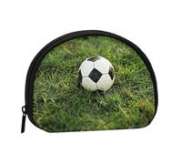 Cute Coin Purse and Mini Pouch Change Wallet, Green grass soccer print Printed Small Fashion Money Bag Zipper Coin Pouch for Women, Black, One Size, Half Circle