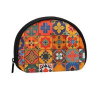 Cute Coin Purse and Mini Pouch Change Wallet, Group of Moroccan Geometric Printed Small Fashion Money Bag Zipper Coin Pouch for Women, Black, One Size, Half Circle