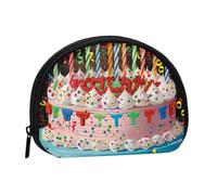 Cute Coin Purse and Mini Pouch Change Wallet, Happy Birthday Big Cake Printed Small Fashion Money Bag Zipper Coin Pouch for Women, Black, One Size, Half Circle