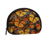 Cute Coin Purse and Mini Pouch Change Wallet, Heaps of Orange Monarch Butterflies Printed Small Fashion Money Bag Zipper Coin Pouch for Women, Black, One Size, Half Circle