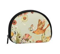Cute Coin Purse and Mini Pouch Change Wallet, Hen Flying Butterflies Among Flowers print Printed Small Fashion Money Bag Zipper Coin Pouch for Women, Black, One Size, Half Circle
