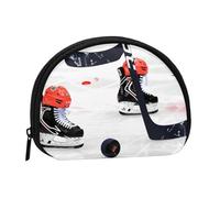Cute Coin Purse and Mini Pouch Change Wallet, Ice Hockey Pattern Printed Small Fashion Money Bag Zipper Coin Pouch for Women, Black, One Size, Half Circle