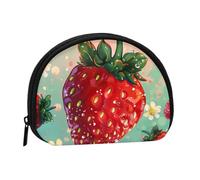 Cute Coin Purse and Mini Pouch Change Wallet, Lovely Strawberry Printed Small Fashion Money Bag Zipper Coin Pouch for Women, Black, One Size, Half Circle