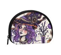 Cute Coin Purse and Mini Pouch Change Wallet, Magic Witch Witchcraft Bohemian Drawing Printed Small Fashion Money Bag Zipper Coin Pouch for Women, Black, One Size, Half Circle