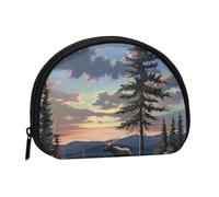 Cute Coin Purse and Mini Pouch Change Wallet, Moose Mountain Pine Tree Wilderness Printed Small Fashion Money Bag Zipper Coin Pouch for Women, Black, One Size, Half Circle