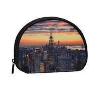 Cute Coin Purse and Mini Pouch Change Wallet, New York City Printed Small Fashion Money Bag Zipper Coin Pouch for Women, Black, One Size, Half Circle