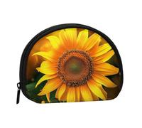Cute Coin Purse and Mini Pouch Change Wallet, Orange Sunflower Wallpaper Printed Small Fashion Money Bag Zipper Coin Pouch for Women, Black, One Size, Half Circle