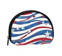 Cute Coin Purse and Mini Pouch Change Wallet, Patriotic Stars Strips Independence Day Printed Small Fashion Money Bag Zipper Coin Pouch for Women, Black, One Size, Half Circle