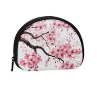 Cute Coin Purse and Mini Pouch Change Wallet, Tempting Cherry Blossoms art Printed Small Fashion Money Bag Zipper Coin Pouch for Women, Black, One Size, Half Circle