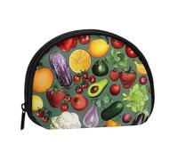 Cute Coin Purse and Mini Pouch Change Wallet, Vegetable Fruit Printed Small Fashion Money Bag Zipper Coin Pouch for Women, Black, One Size, Half Circle