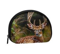 Cute Coin Purse and Mini Pouch Change Wallet, Whitetail Deer Fawn in Wilderness Stag Printed Small Fashion Money Bag Zipper Coin Pouch for Women, Black, One Size, Half Circle