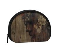Cute Coin Purse and Mini Pouch Change Wallet, Wooden Board and Women Art Printed Small Fashion Money Bag Zipper Coin Pouch for Women, Black, One Size, Half Circle