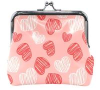 Cute Coin Purse for Women Leather Buckle Kiss Lock Change Purse Coin Wallet Red White Scribble Hearts Pink 4.53" x 4.13"
