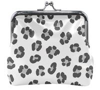 Cute Coin Purse Pouch Leather Buckle Kiss Lock Coin Change Pouch Wallet Black Leopard Grey Animal 4.53" x 4.13"