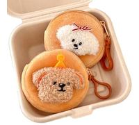 Cute Coin Purse Round Plush Dog Coin Pouch Small Funny Kawaii Change Purses with Zipper Mini Cute Wallet Key Earphone Miscellaneous Storage for Women & Girl
