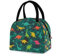 Cute Color Dinosaurs Reusable Lunch Tote Bag with Front Pocket Zipper Closure Insulated Thermal Cooler Container Bag for Man Women Work Picnic Travel Beach Fishing