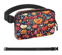 Cute Color Love Pattern Fanny Packs for Women Men, Crossbody Belt Bag with Zipper Pockets,Waterproof Waist Packs with Adjustable Strap for Workout Running Traveling Hiking, Multicolor, One Size