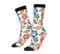 Cute Color Owl Cartoon Novelty Casual Crew Socks Funny Quarter Socks Funky Sock Contrast Color Design for Women Men Gift