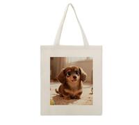 Cute Colored Coffee Dachshund Cotton Polyester Blend Canvas Tote Bag