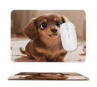 Cute Colored Coffee Dachshund Stitched Edge Mouse Pad