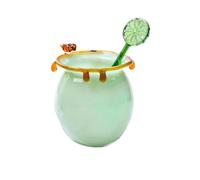 Cute Colored Glass Mug, High Borosilicate Wavy Milk Cup, Irregular Blown Glass Coffee Tea Cup(Green,Mixing Rod Style)