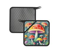 Cute Colored Mushrooms 2PCS Square Silicone Anti-scalding mat - 7.1-inch Multi-Functional Insulation mat, Suitable for Cooking, Barbecue, Tea, etc.