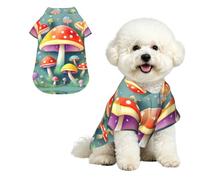 Cute colored mushrooms Breathable Hawaiian Dog Shirt Summer Button Up Top for Small Medium Dogs L