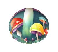 Cute colored mushrooms Large Double-layer shower cap prevents hair from getting tangled during showering and skincare.