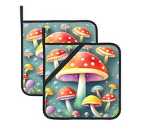 Cute Colored Mushrooms Printed potholders,2-Piece Oven potholder Set for countertop Cooking, Baking, microwaving, and Grilling