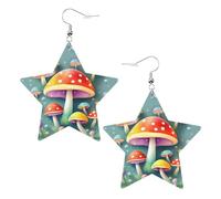 Cute colored mushrooms Prints Leather Star-Shaped Earrings Lightweight And Stylish Accessories For Parties Dances And Everyday Life.