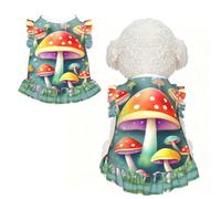 Cute colored mushrooms Ruffle Dog Dress Frilly Sleeveless Breathable Summer Party for Small Dogs Cats L