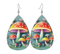 Cute colored mushrooms Teardrop-shaped leather earrings, clothing decoration, suitable for festival parties, holidays and daily life