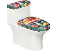 Cute Colored Mushrooms Toilet Lid Cover Set - Elastic Smooth Fabric Dustproof Fashion Decorate Durable Easy to Clean