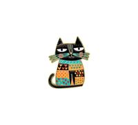 Cute Colorful Black Cat Mom Enamel Pin, Patchwork Cat Lover Pin Brooch, Stained Glass Feline Brooch Badge, Boho Folk Art Feline Lapel Badges, Animal Lover Gift, Colorful Mosaic Decorative Jewelry