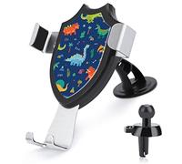 Cute Colorful Cartoon Forest Dinosaurs on Dark Blue Universal Car Phone Mount, Windshield Vent Phone Mount, Durable Handsfree Stand Strong Suction Cell Phone Holder for Men Women