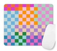 Cute Colorful Checkered Mouse Pad, Retro Purple Pink Blue Green Mousepad, Square Aesthetic Mice Pad Perfect Design for Gaming, Computer,Laptop, Office Work, Non-Slip Rubber Mouse Mat, 9.5x7.9 inch