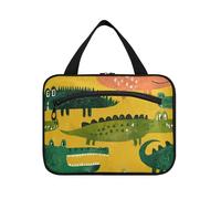 Cute Colorful Crocodiles Hanging Travel Makeup with Hook, Designer Expandable Quilted Makeup Bag for Women Must Haves Trip bolsas para maquillaje