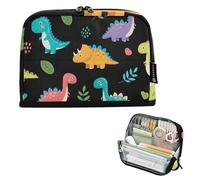 Cute Colorful Dinosaurs Leaves Black Pencils Pouch Zipper Pencil Case Big Pencil Bag Storage Classroom Pen Bag Boys Art Stationery Kids Organizer School Supply