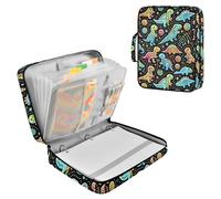 Cute Colorful Dinosaurs Zipper Binder Bag 3 Ring 6-Tab Expanding File Folder 500 Sheets Organizer for School Work Office