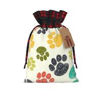 Cute Colorful Dog Paw Christmas New Year Candy Gift Bags S Size Drawstring Bags for Kids Xmas Holiday Xmas Eve Presents